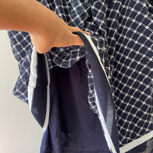 NYC Sz L Mesh Layer Tank Top Navy Summer Blouse Straps V Neck - Picture 4 of 4